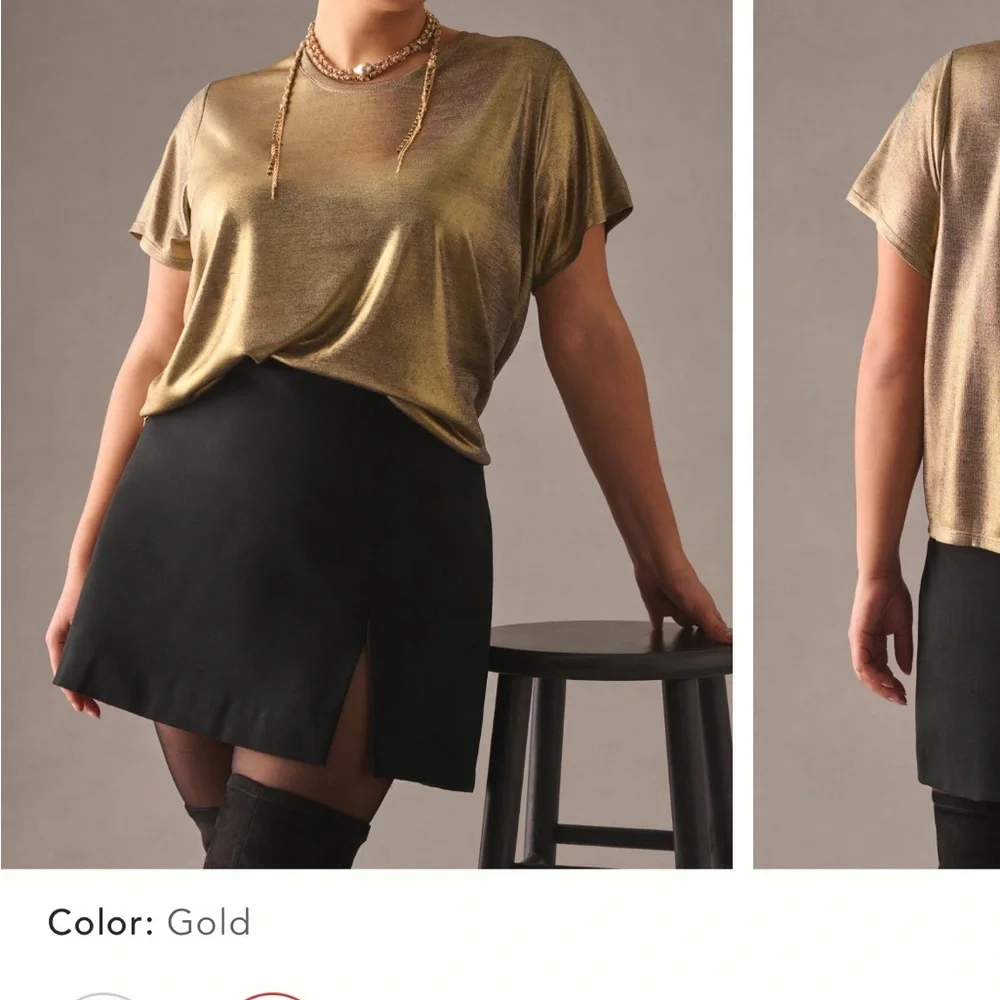 Porridge Gold Shine Glam Short Sleeve Tee Size XS - Picture 2 of 12